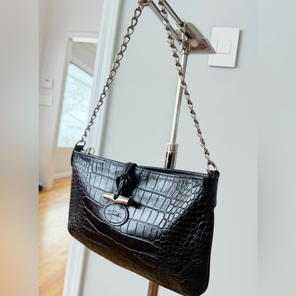 Longchamp Croc-Embossed Leather Shoulder Bag - Picture 5 of 13